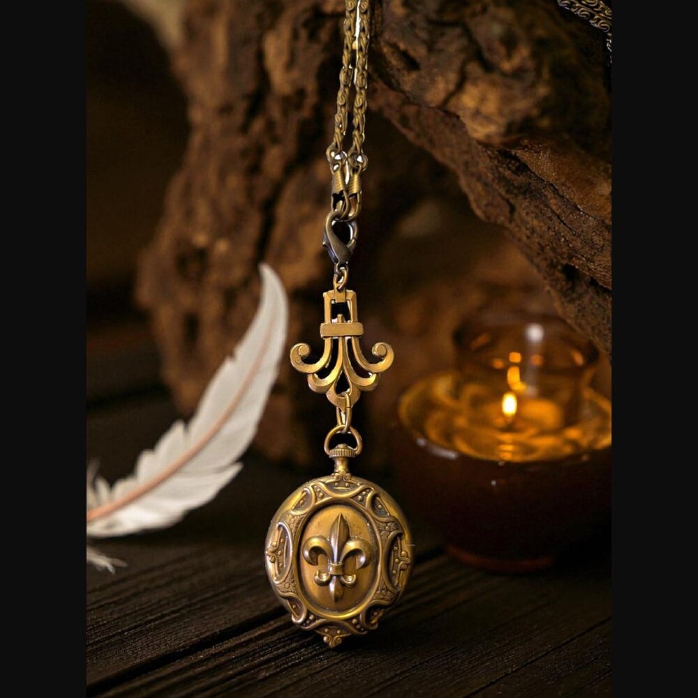 Jan Michaels Oxidized Antiqued Gold Tone Pocket Locket 47" Chain 5.5" Pendant - Picture 5 of 9